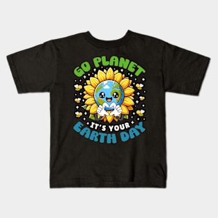 Go Planet Its Your Earth Day Cute Sunflower Kids Toddler Kids T-Shirt